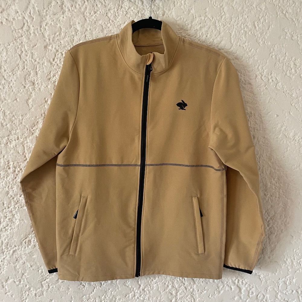 Rabbit Running Let 'Er Zip Jacket, Mens Small, Tan Softshell Waterproof, Worn 1x